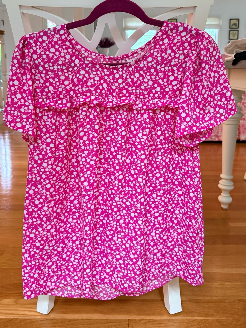 Pleione Pink Women's Floral Short Sleeve Blouse